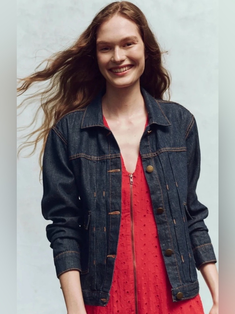 THE GREAT. Rinse Dark Blue Denim Workwear Jean Jacket, size 1, Small/Med